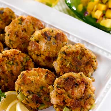 Award-Winning Sweet Cornbread Shrimp Cakes With Mango Salsa